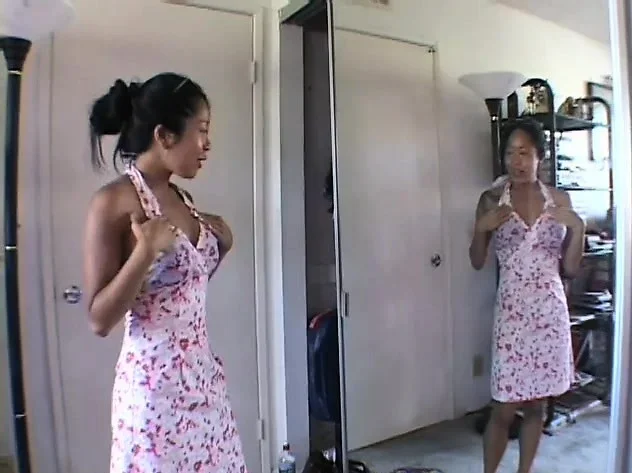 Asian babe strips from her sexy bikini and sucks a throbbing one