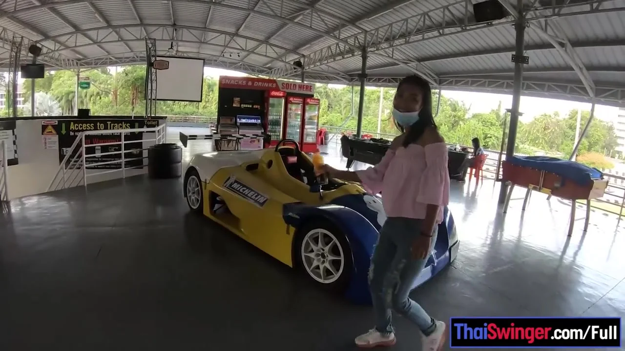 Cute Thai amateur teen 18+ girlfriend go karting and recorded on video after