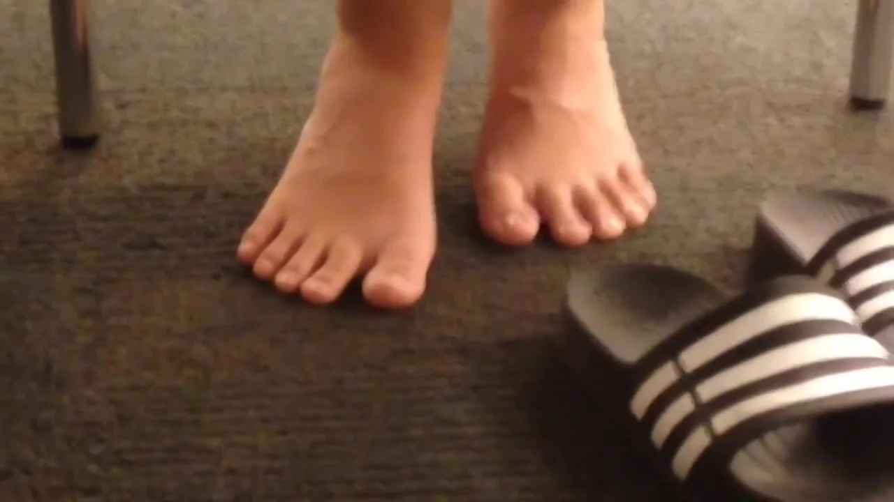 Candid College Library Asian Chick Adidas Slides Feet Airing
