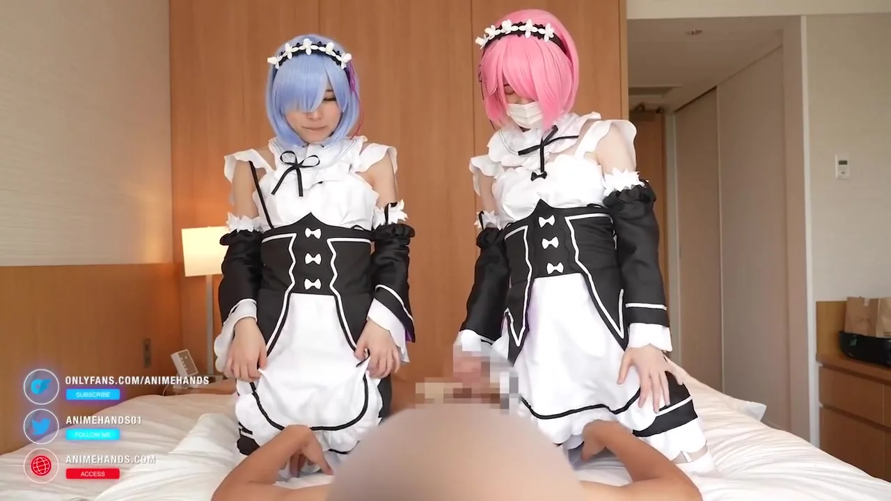 [threesome Handjobs] Japanese Cosplayers Are Fingerd And Give A Guy A Handjob